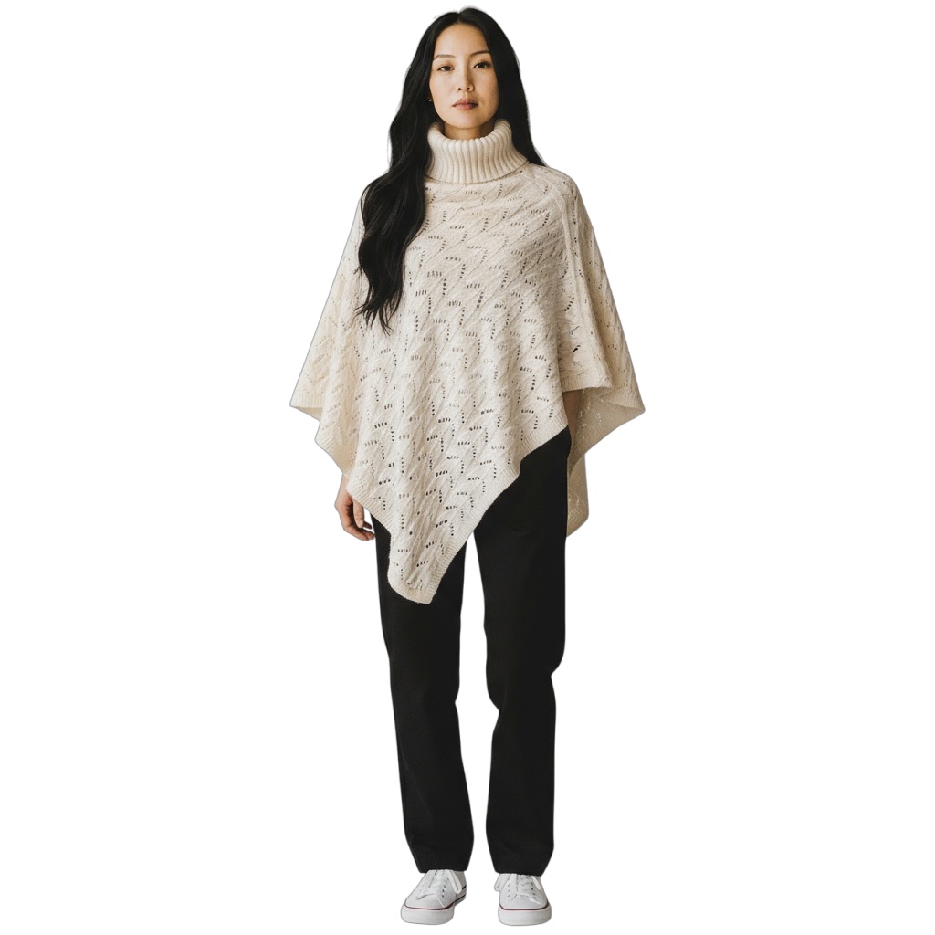 Bcbgmaxazria White Pointelle Scarf Turtleneck Poncho - New
